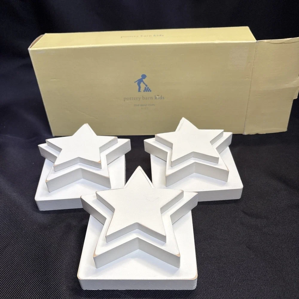 Pottery Barn Kids Star Quilt Clips Hooks Set of 3 White 3866696 NIB